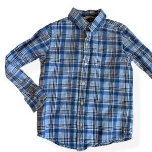 Janie and Jack Blue Plaid Linen Cotton Button Up Shirt 5